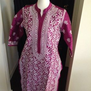 Raw Dupion vegan silk kurta with hand embroidery